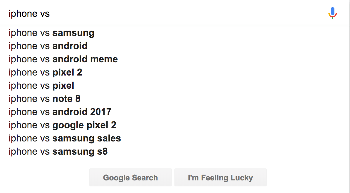 Google propose des suggestions pour effectuer une recherche