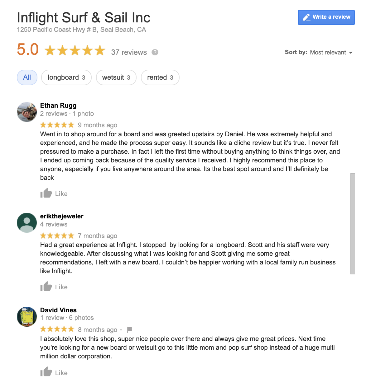 Tulungan ang Mga Maliit na Negosyo: Mga Review ng Inflight Surf Shop