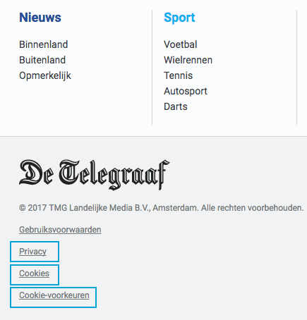 Информация за поверителност от уебсайта De Telegraaf