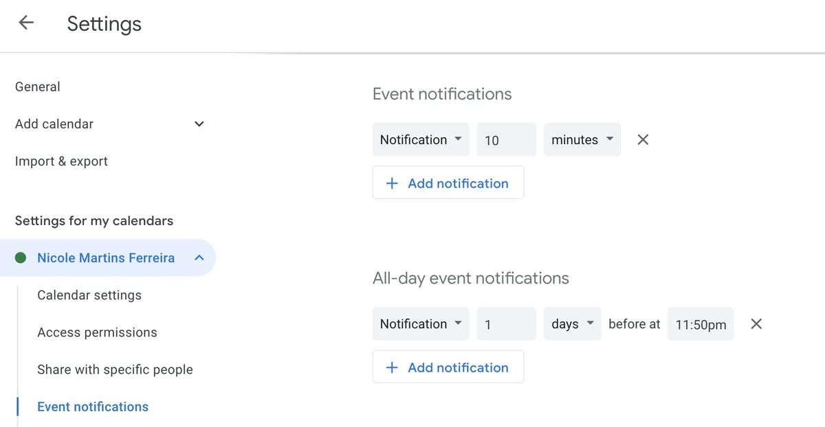 notificaciones de eventos calendario de google