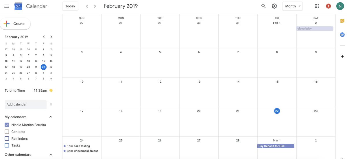 vista mensual de Google Calendar