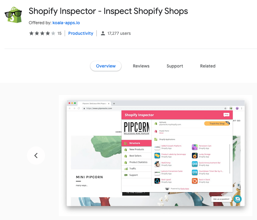 Shopify இன்ஸ்பெக்டர் - Shopify கடைகளை ஆய்வு செய்யுங்கள்