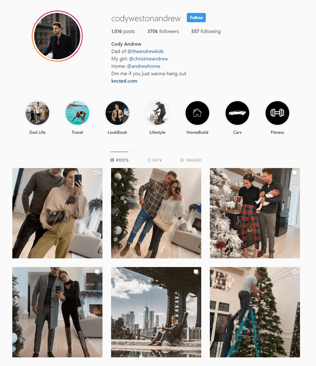 Екранна снимка на влиятелния клиент на Instagram Коди Андрю
