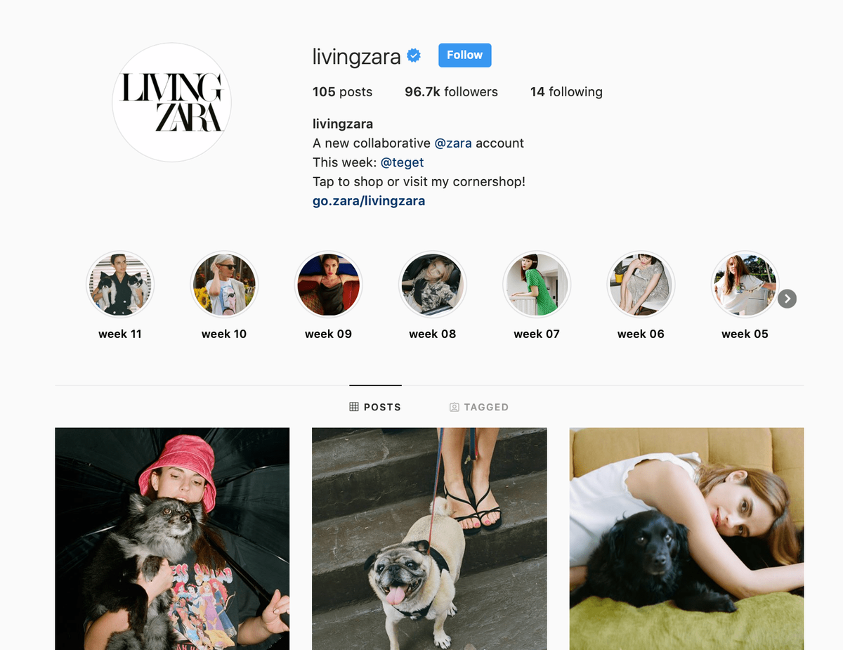 Captura de pantalla de la página de Instagram de Living Zara