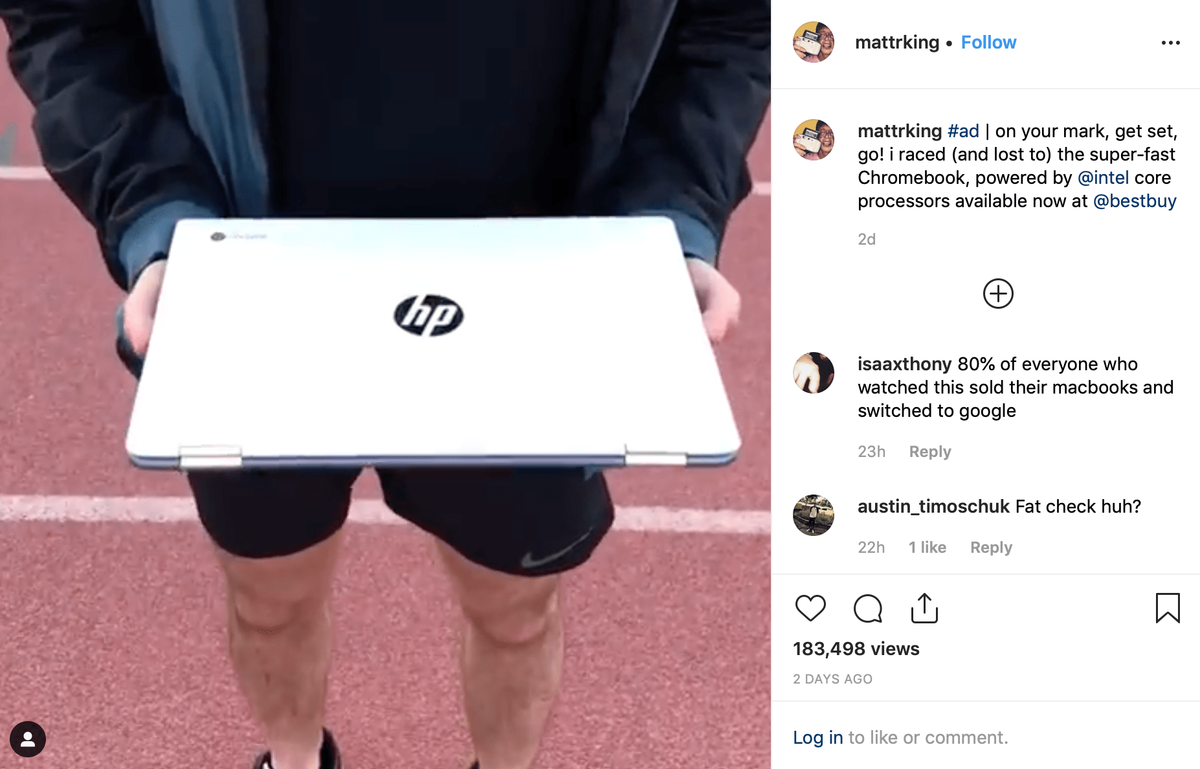 Tangkapan skrin jawatan penaja Instagram yang dipengaruhi Matt King