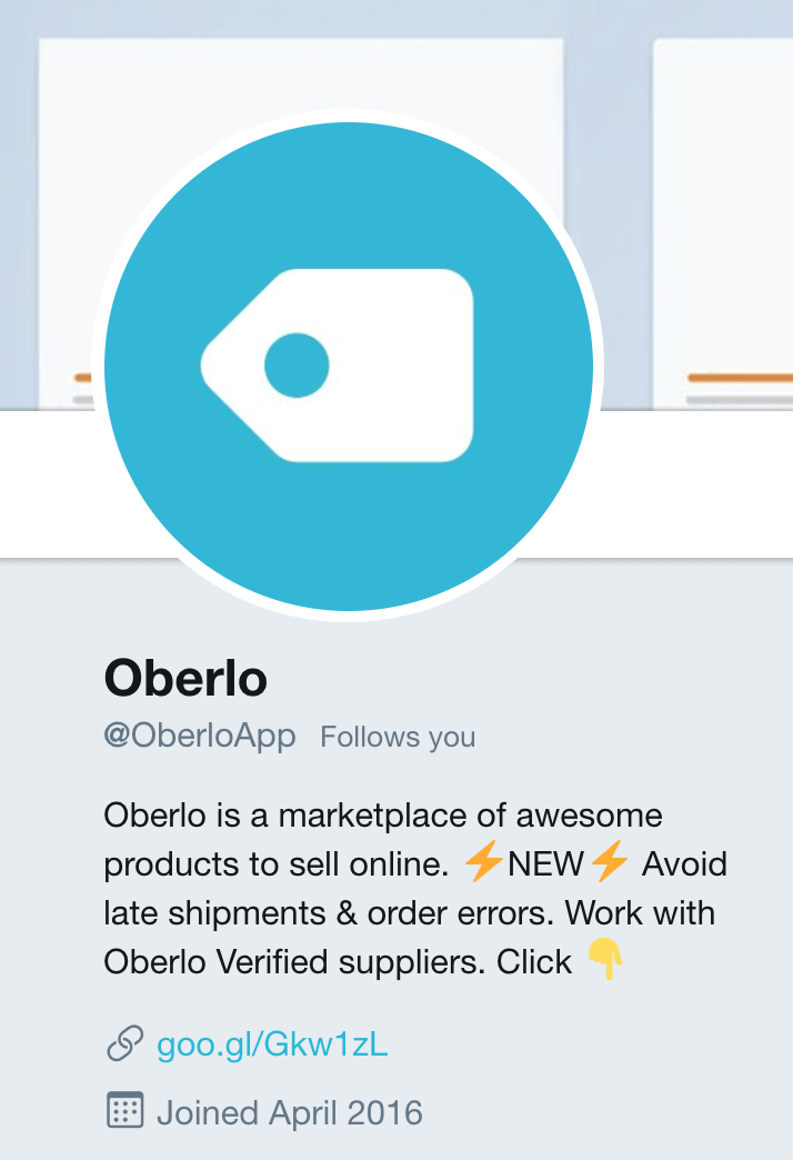 Профил в Twitter на Oberlo