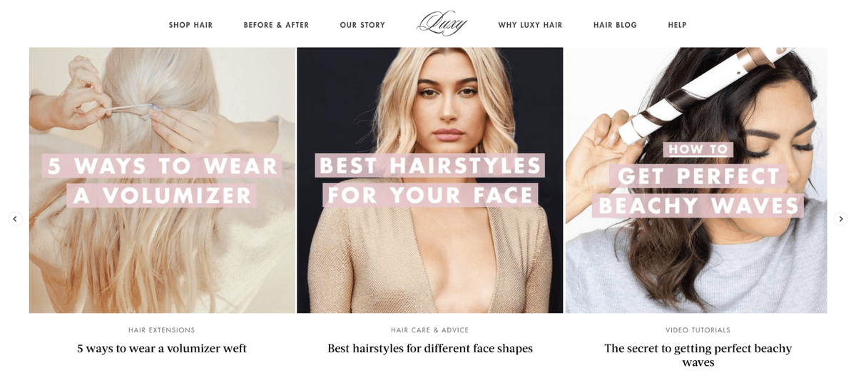 Marketing de contenido de Luxy Hair
