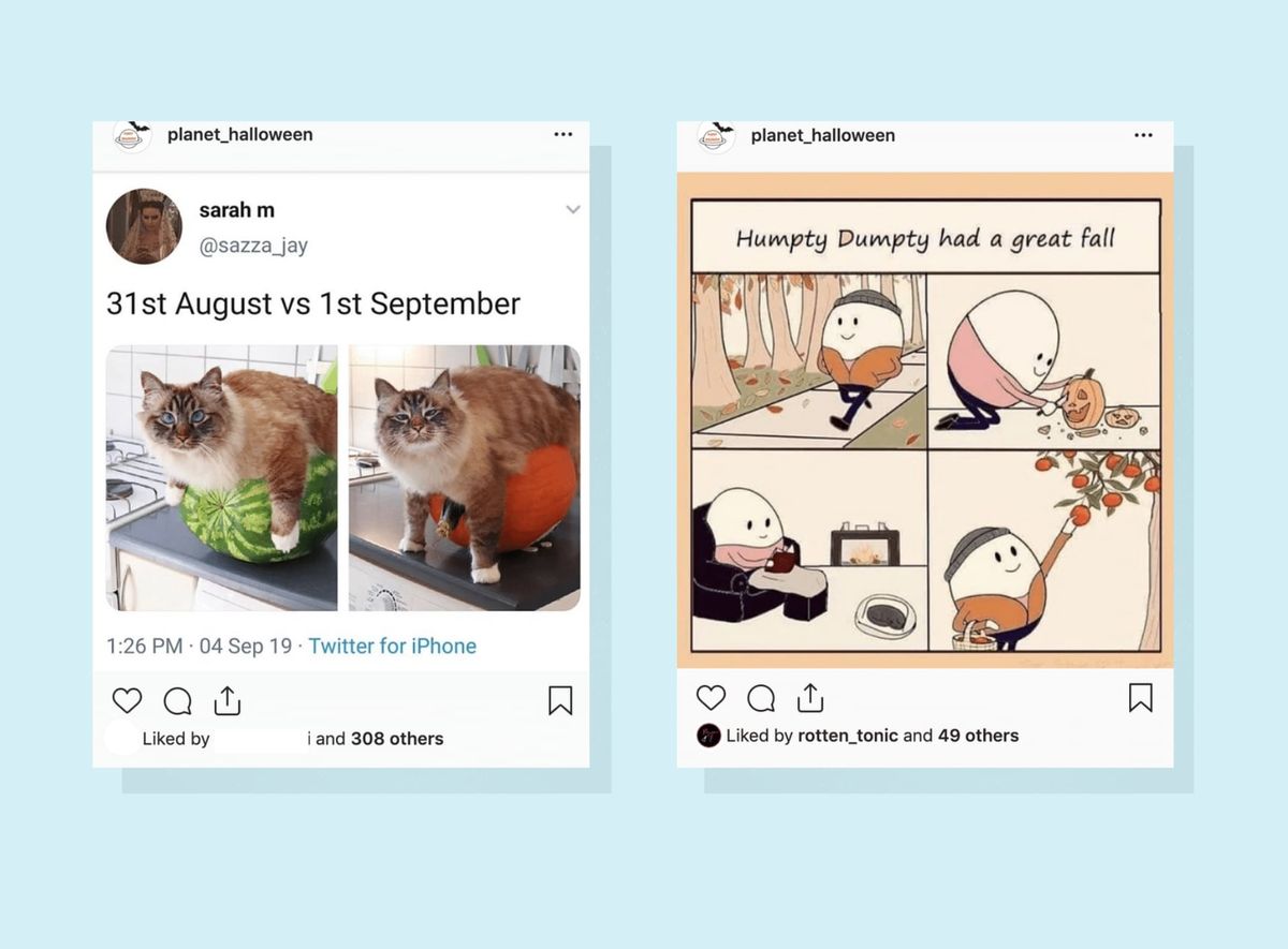 Capturas de pantalla de dos publicaciones de Instagram con temas de otoño