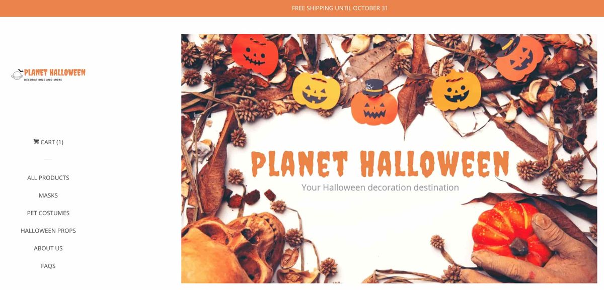 „Planet Halloween“ pagrindinio puslapio ekrano kopija