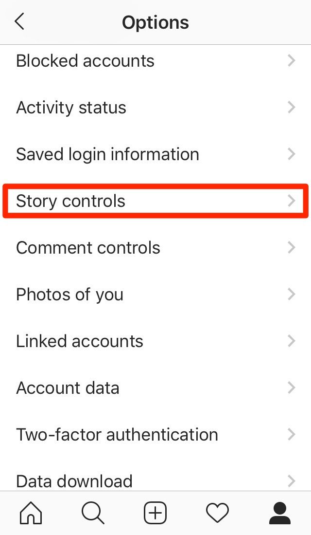 Controls de la història d’Instagram