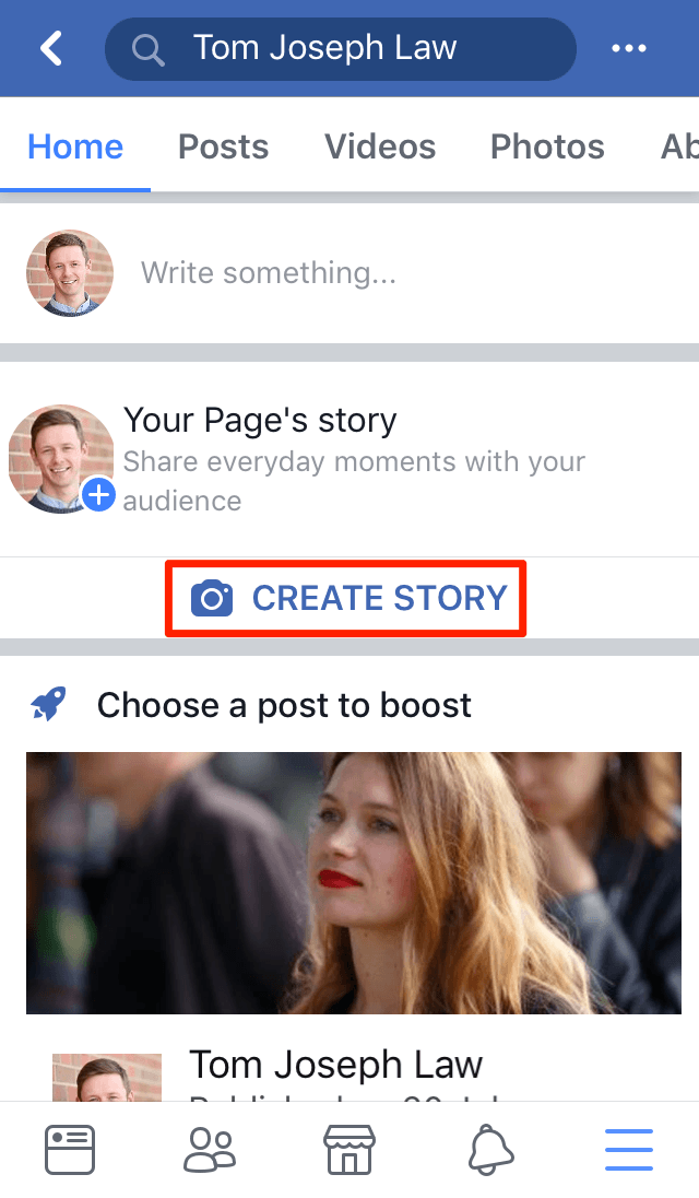 צור סיפור פייסבוק
