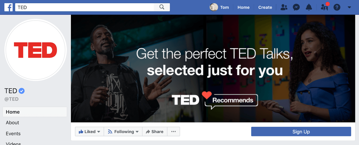 Ted Talks Facebook-sivu