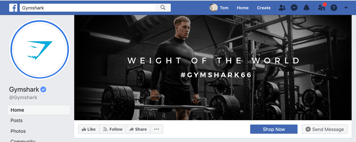 Page Facebook de Gymshark