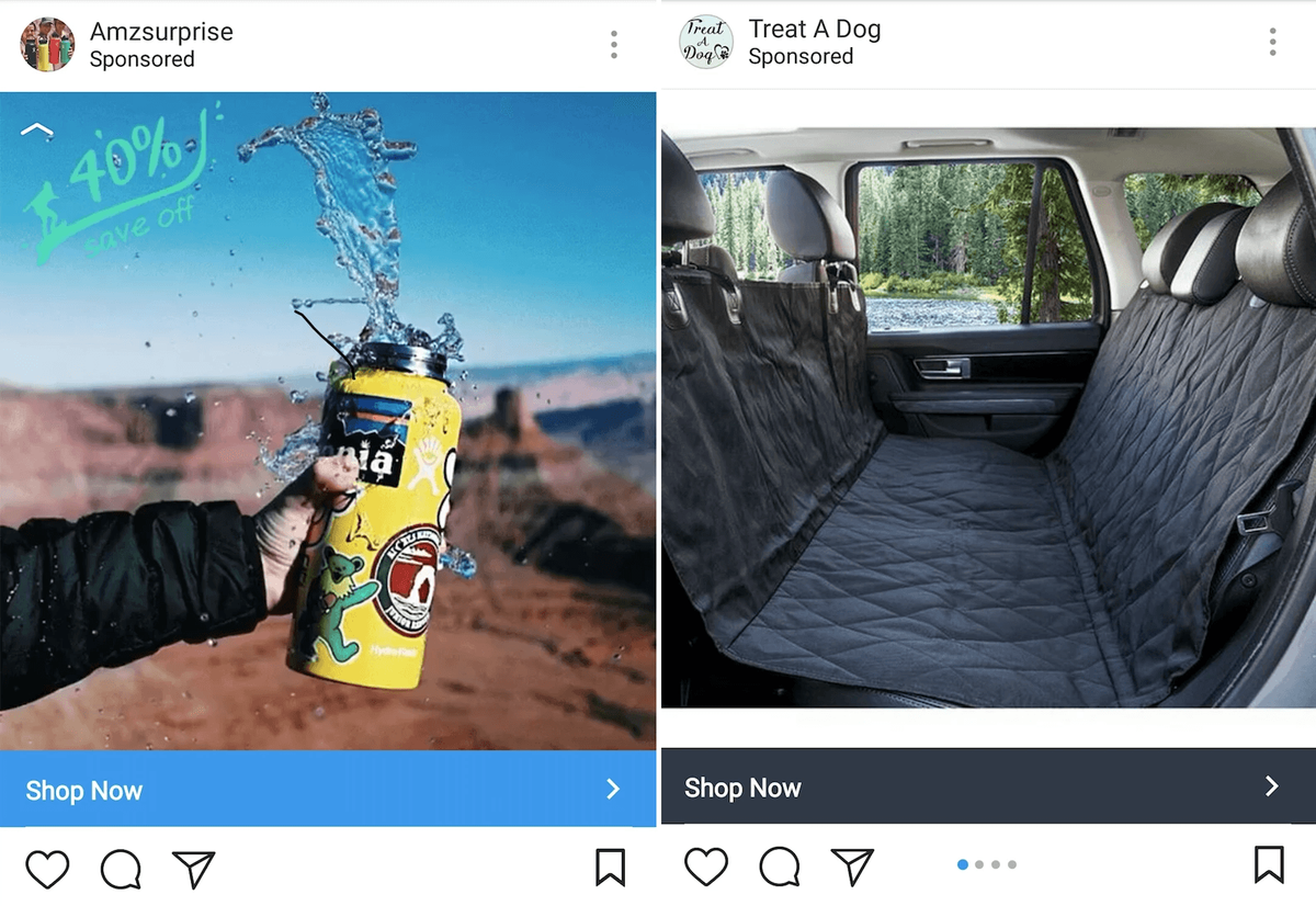 Екранна снимка на реклами в Instagram