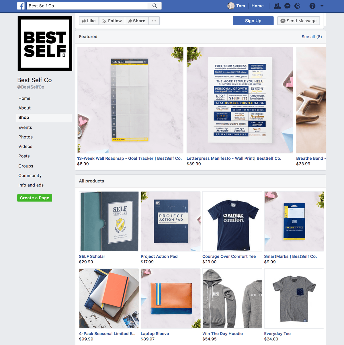 Screenshot eines Facebook-Shops