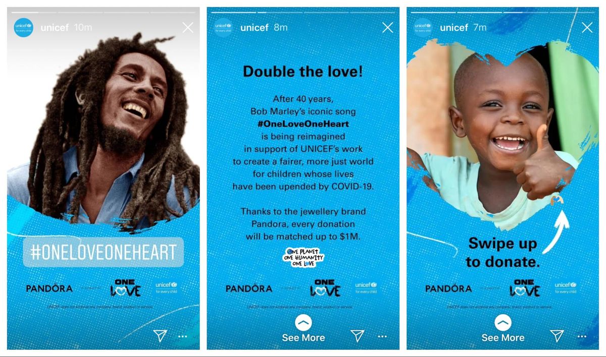 „Unicef“ „Instagram“ istorijos dizaino pavyzdys