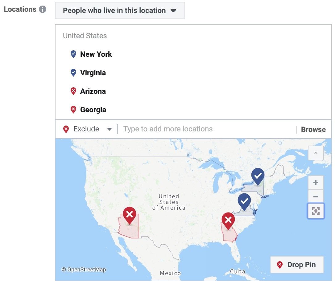 orientació geogràfica dels anuncis de Facebook