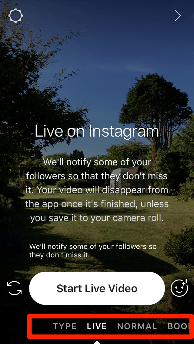 Instagram Stories Live-Einstellung