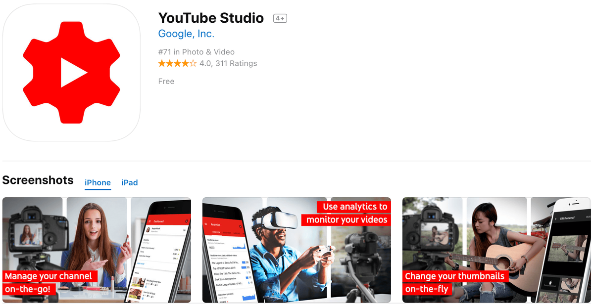 Applications marketing YouTube Studio