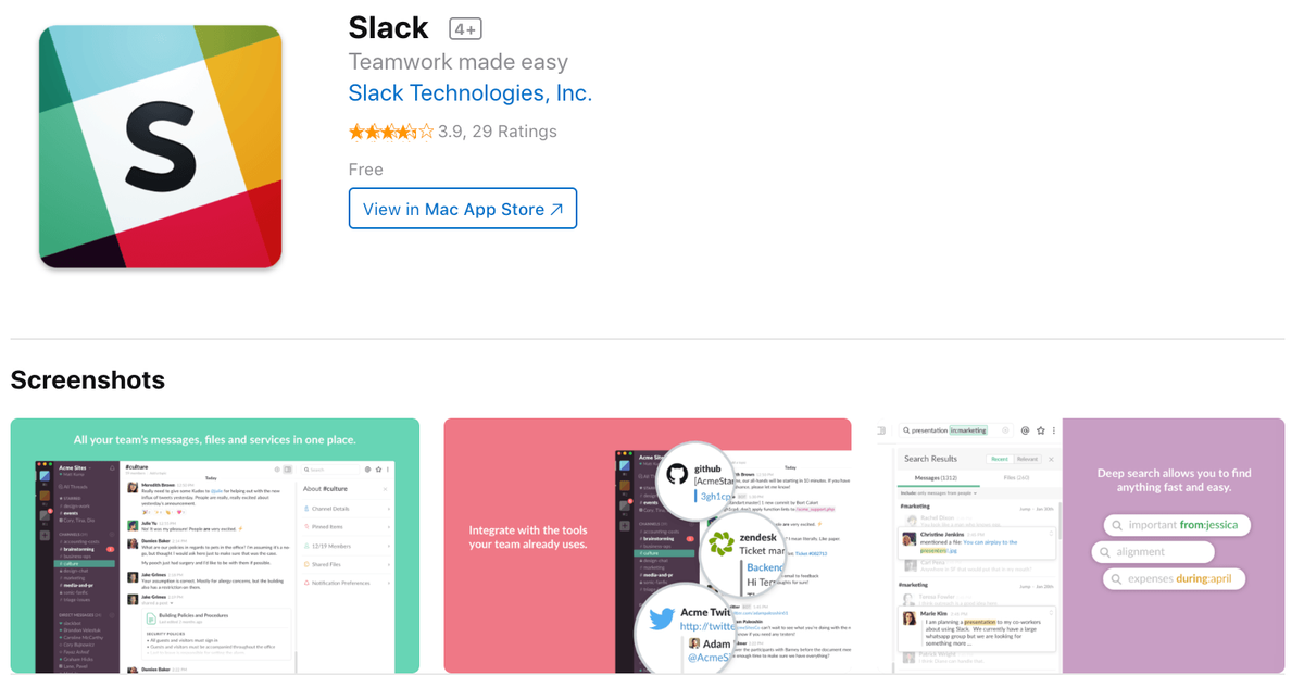 Applications marketing Slack
