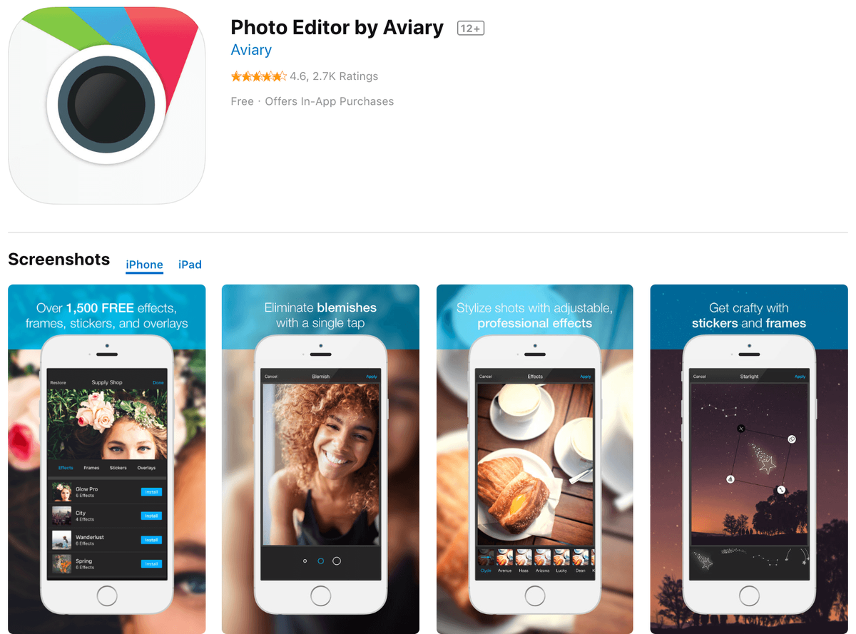 Editor de fotos de aplicaciones de marketing de Aviary