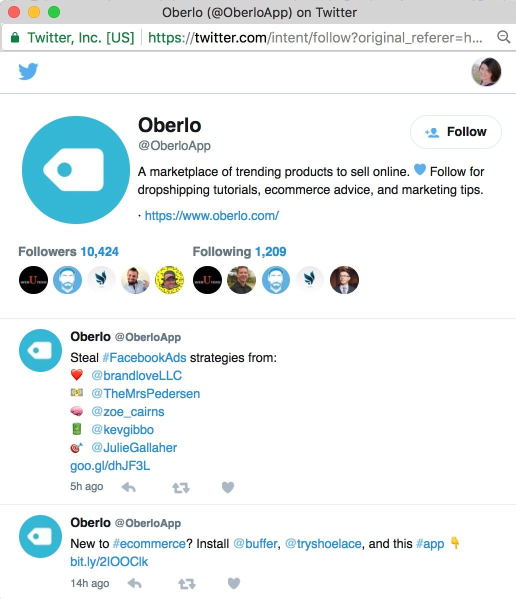 oberlo - زيادة متابعي تويتر