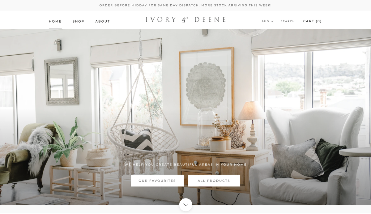 Primjer web stranice za male tvrtke: Ivory & Deene