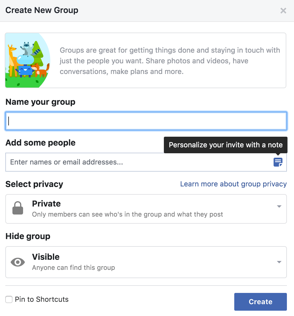 langkah-langkah untuk membuat kumpulan Facebook