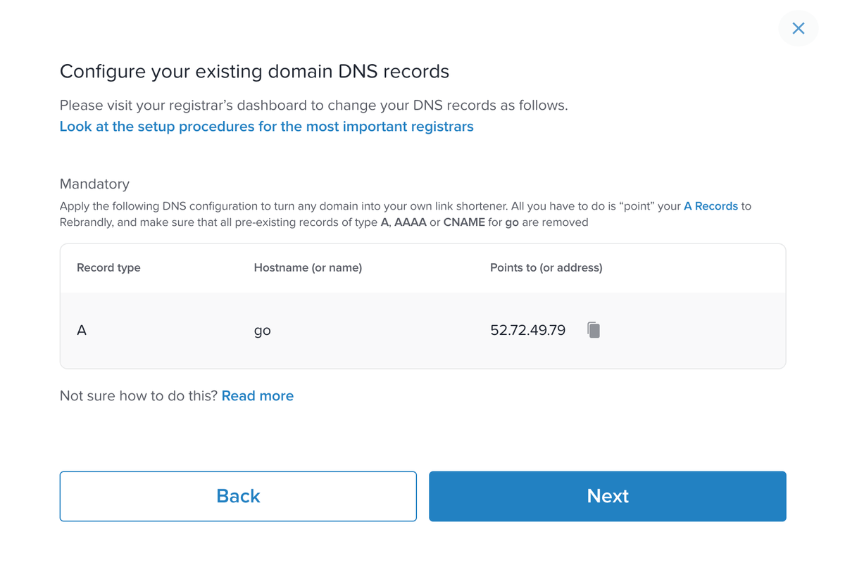 Rebrandly DNS записи