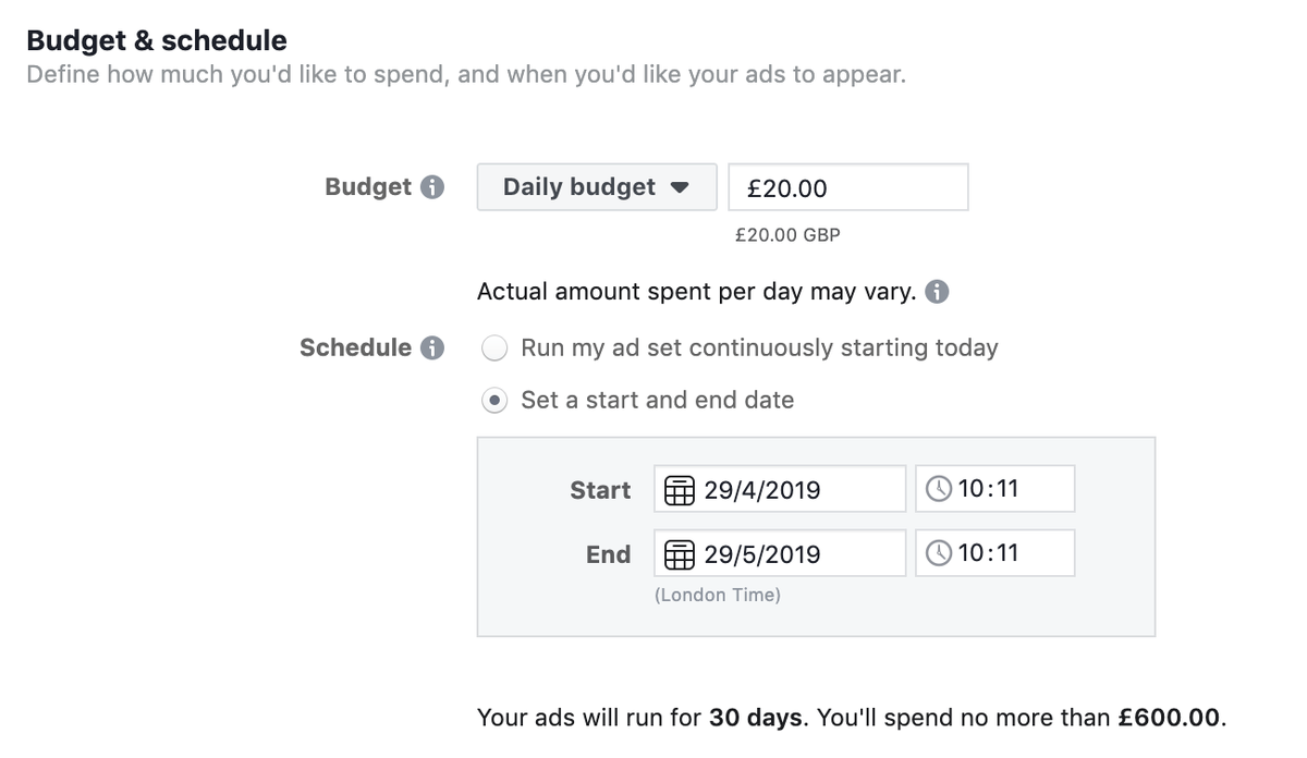 Дневен бюджет за реклами във Facebook