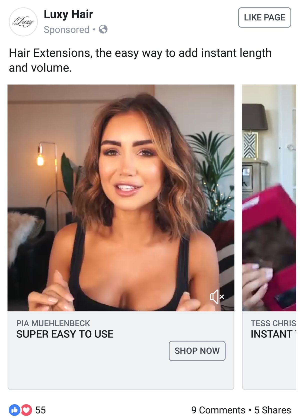 Luxy Hair - फेसबुक विज्ञापन उदाहरण
