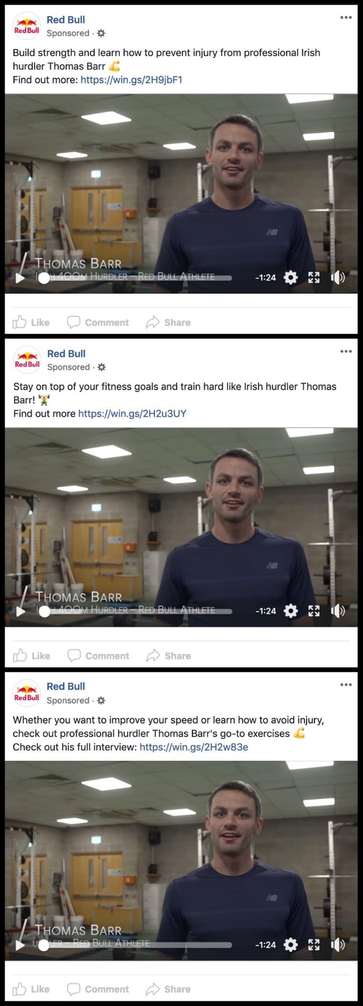 Información y anuncios de RedBull en Facebook