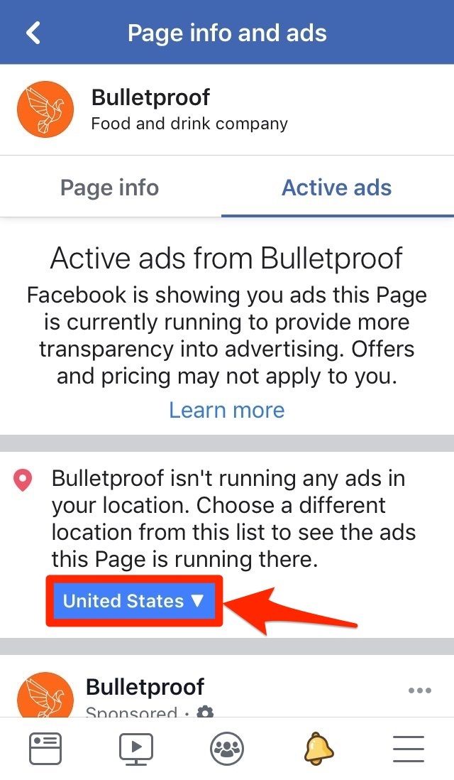 Información y anuncios de Facebook de ubicación