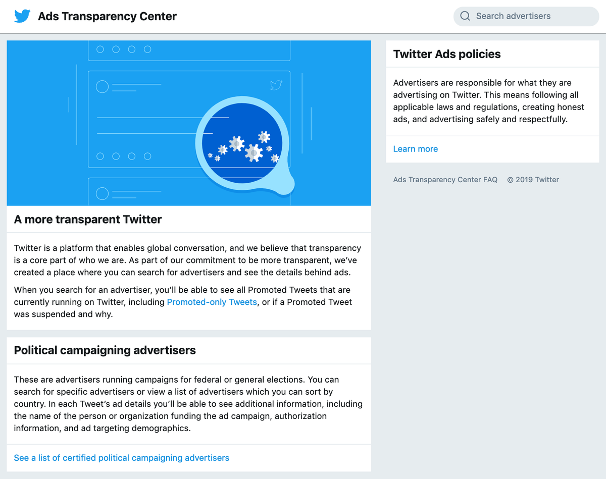 Centro de transparencia de anuncios de Twitter