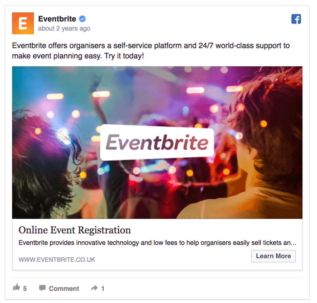 Eventbrite Facebook விளம்பர வடிவமைப்பு