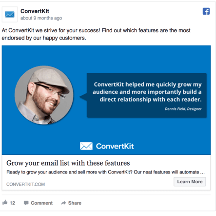 ConvertKit Facebook விளம்பர வடிவமைப்பு