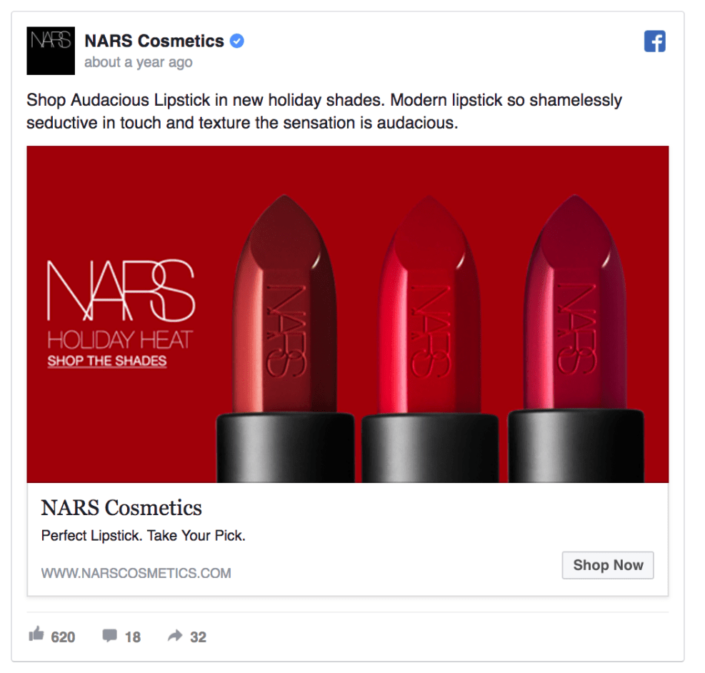Nars Cosmetics Facebook-mainossuunnittelu
