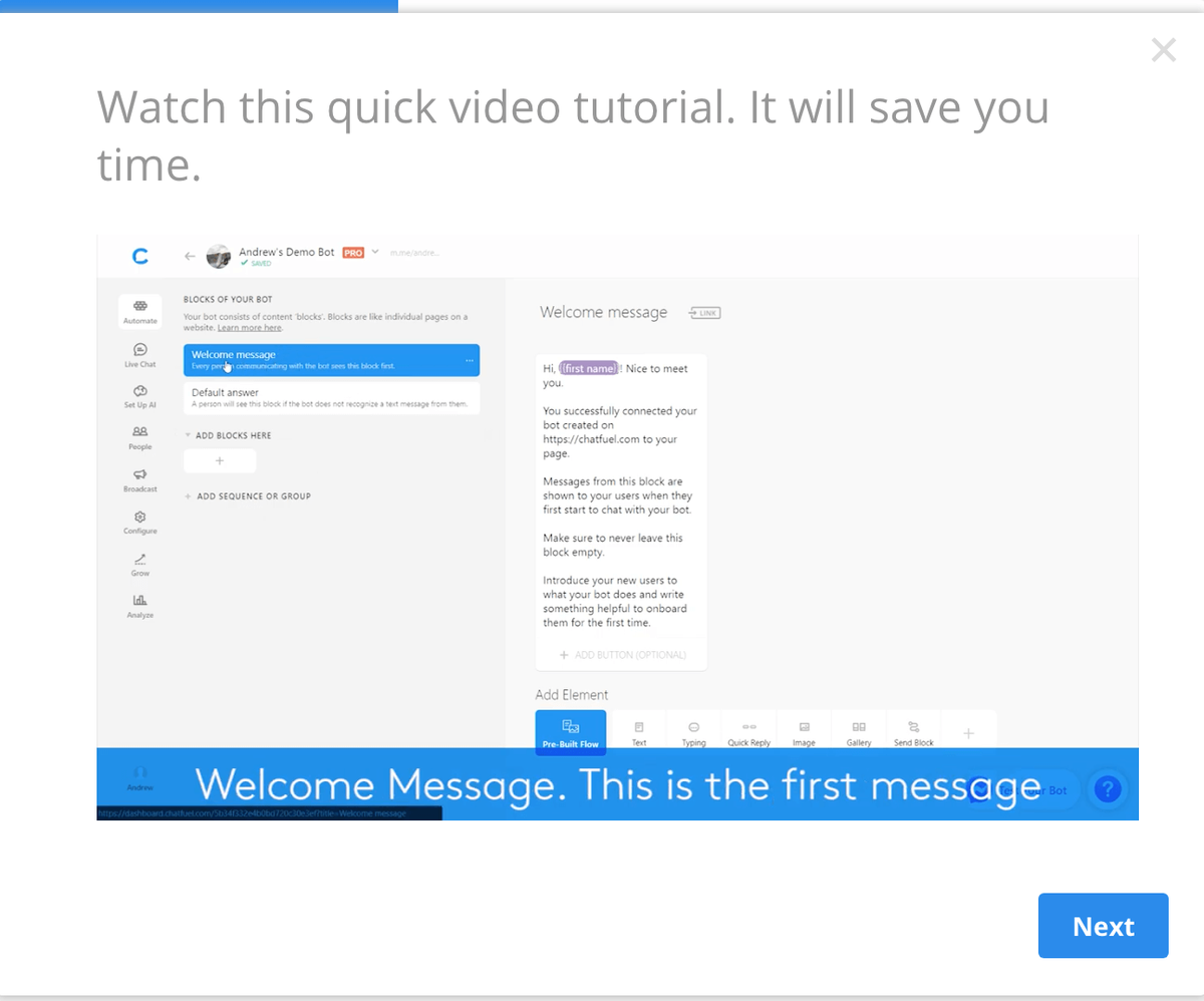 tutorial video chatfuel