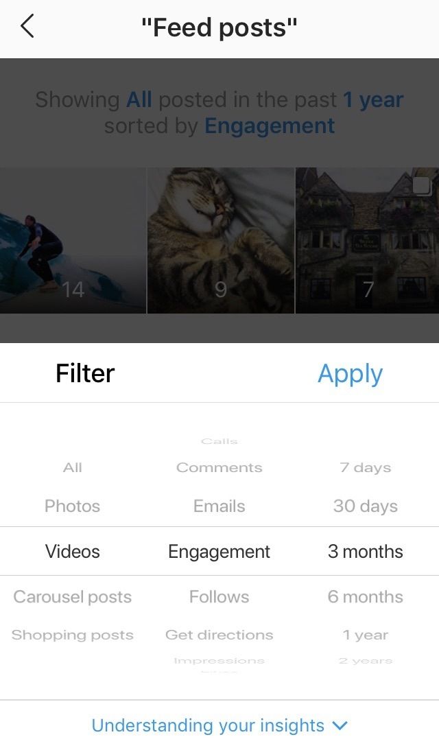 Feed Beiträge Instagram Insights Filter