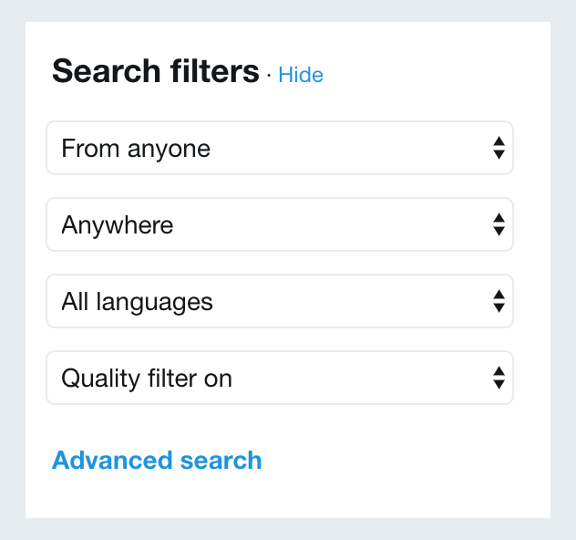 „Twitter“ pagrindinės paieškos filtrai