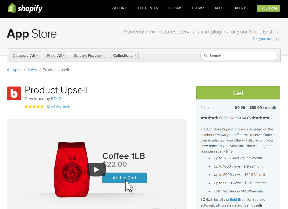 المنتج Upsell Shopify التطبيق