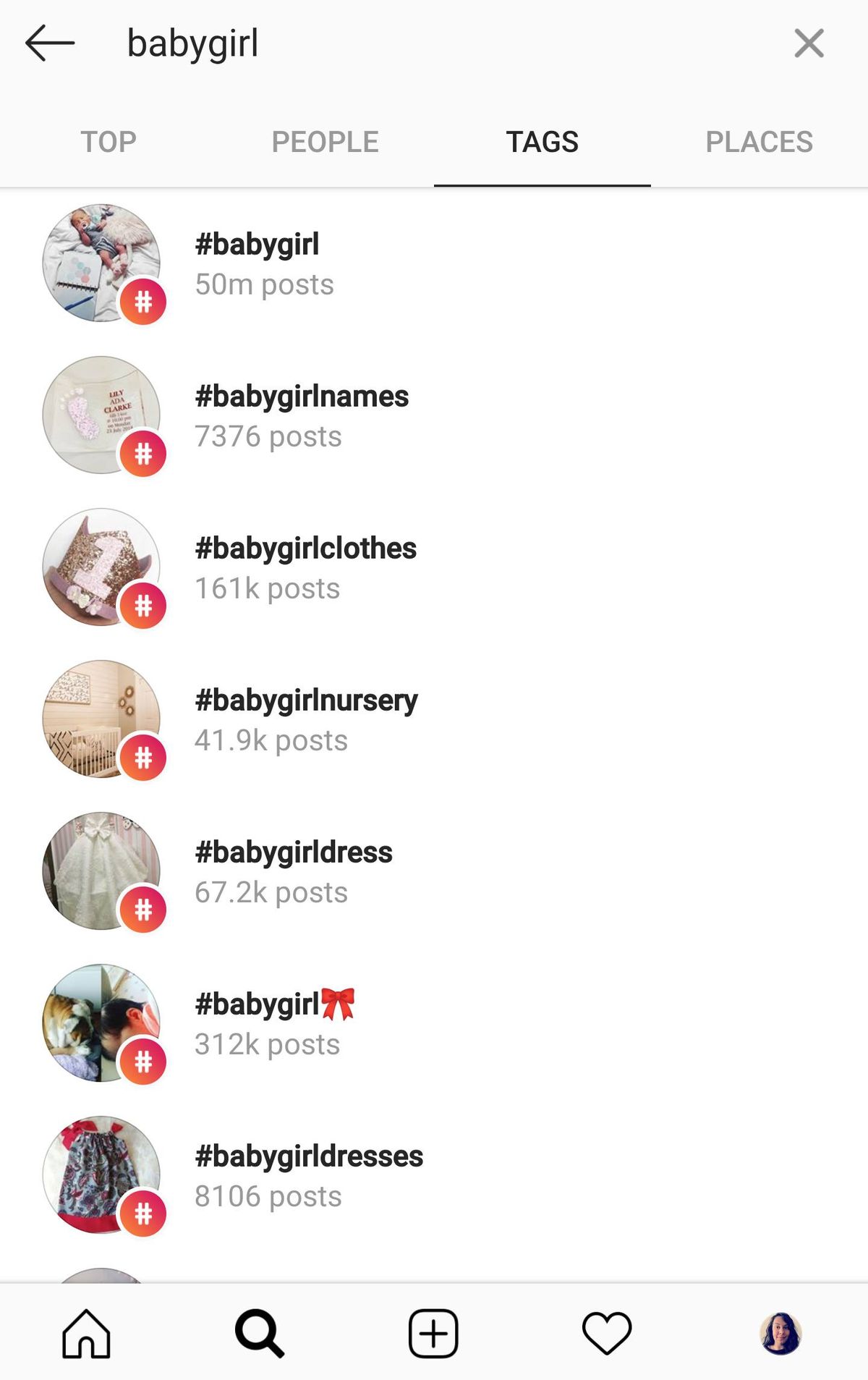Etiquetas de búsqueda de instagram niña
