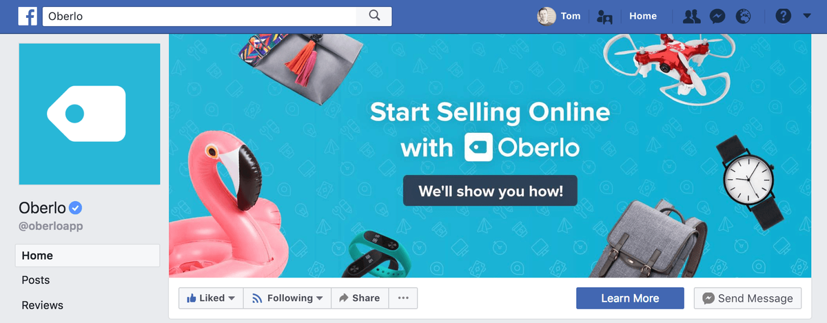 Pàgina empresarial de Facebook Oberlo