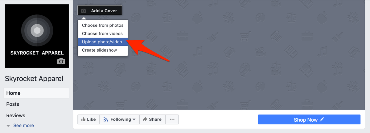 עמוד עסקי של פייסבוק ערוך תמונת שער