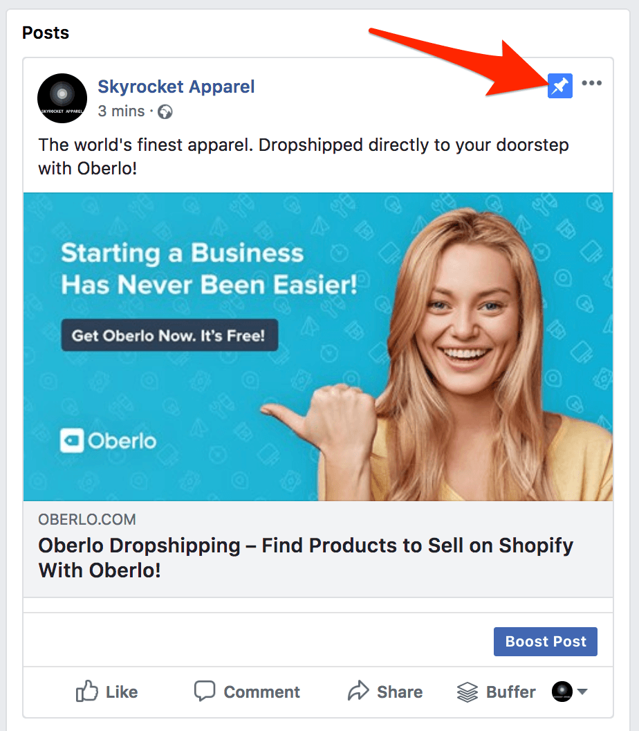พินโพสต์หน้าธุรกิจของ Facebook