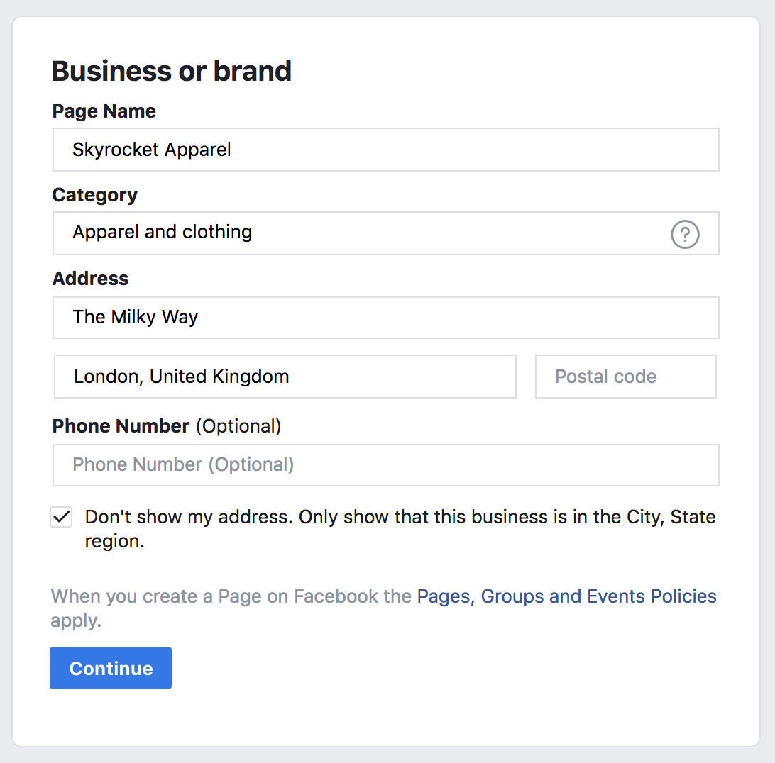 Einrichtung der Facebook-Geschäftsseite