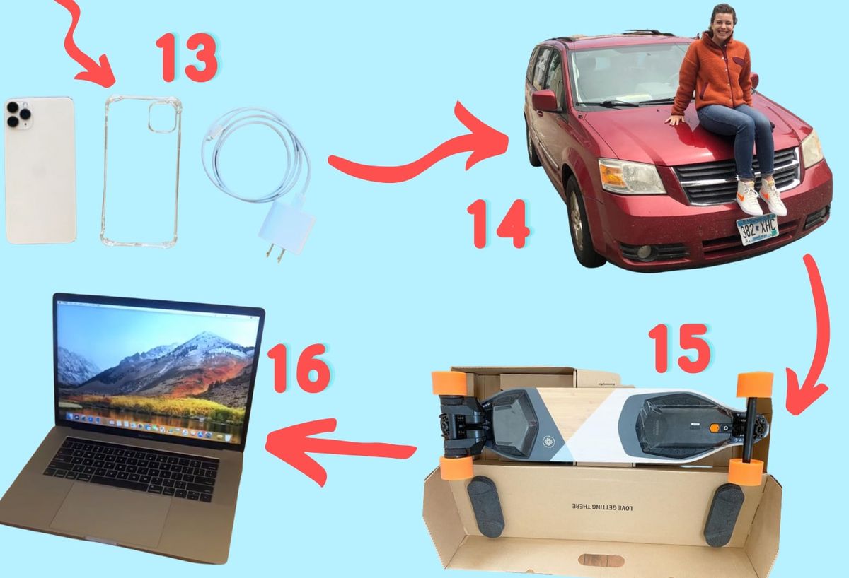 Demi & aposs 13-16 handler, en iphone, bil, elektrisk skateboard og macbook