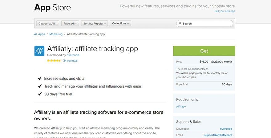 Affiliatly: Shopify Affiliate Tracking -sovellus
