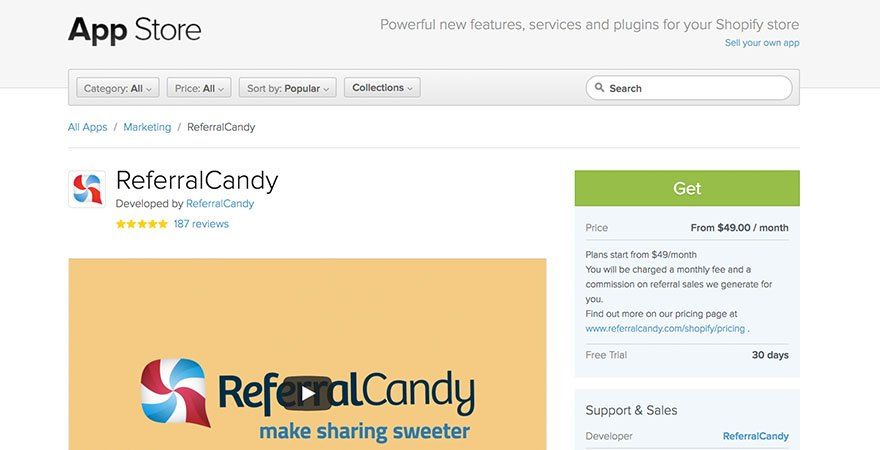 Referral Candy: aplikacja polecająca Shopify