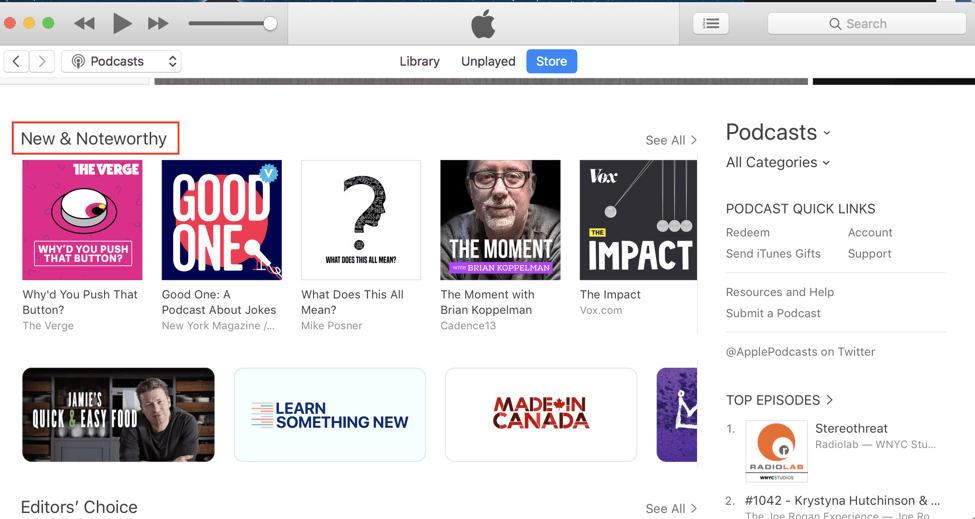 Suche nach Podcasts in iTunes